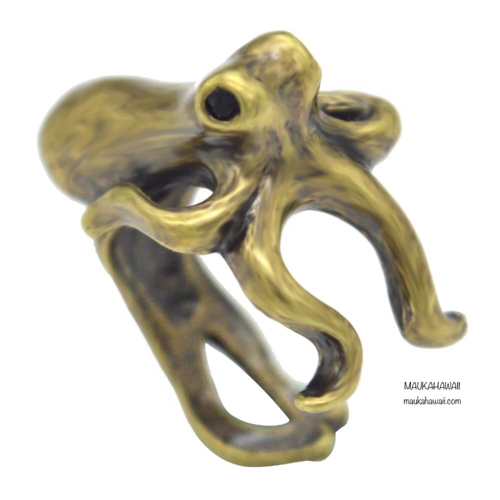 Abstract Ocean Octopus Adjustable Modern Antique Vintage Bronze Open Mid Ring